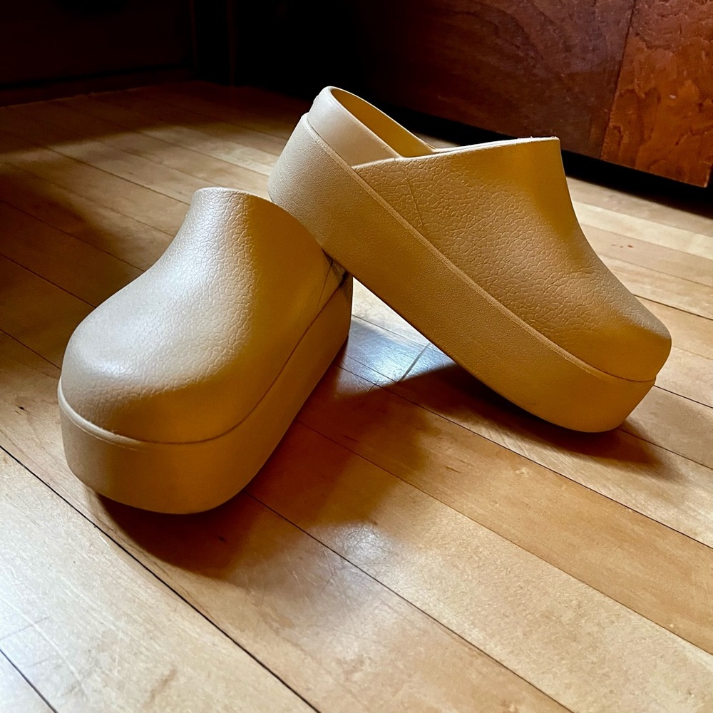 CROCS Tan Platform Mules with Elevated Sole